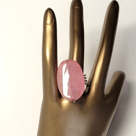 Pink Agate Veins Ring Adjustable Band Handmade Semi Precious Ring - Picture 8 of 10